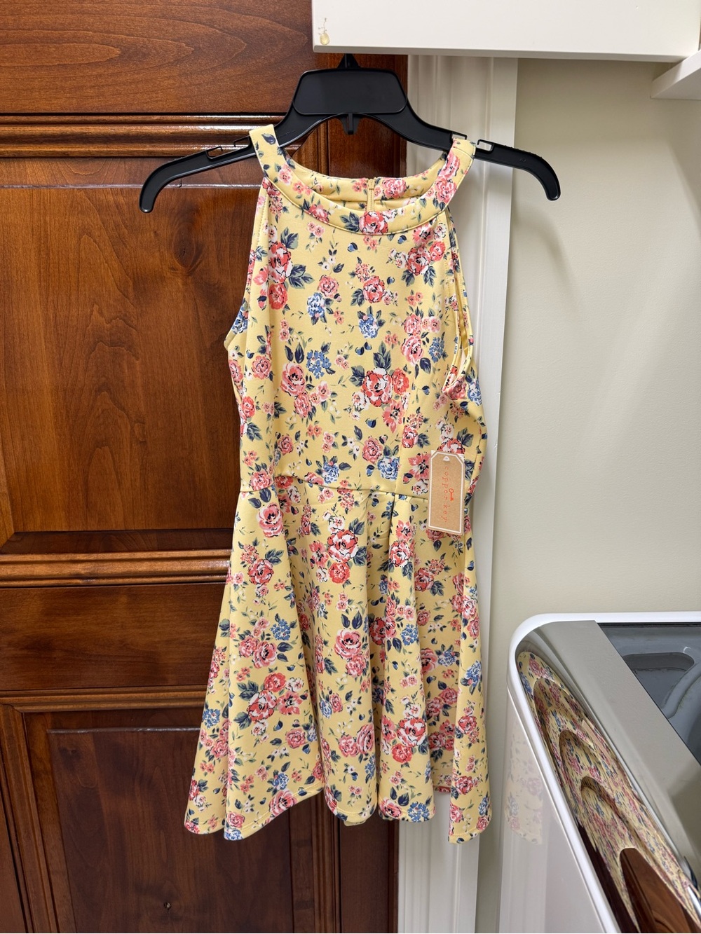 Juniors Yellow Floral Halter Dress